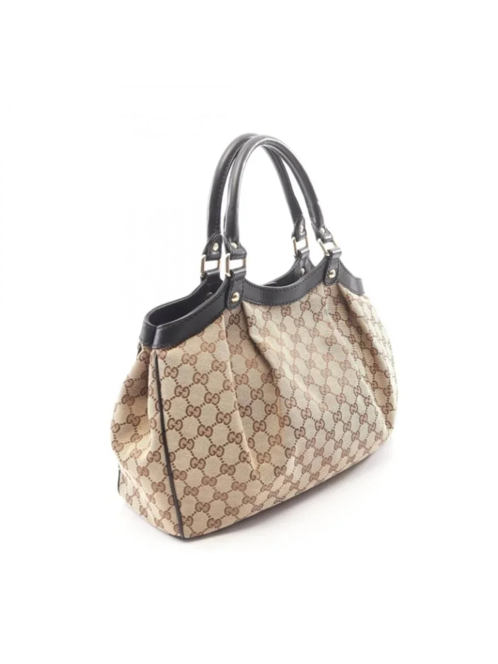 Gucci Handbag GG Canvas Beige Black Tote